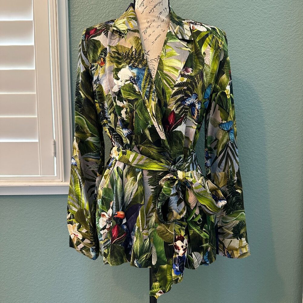 L'AGENCE Ciara Long Sleeve Robe Top Botanical Tropical Pattern Size XXS (US S)